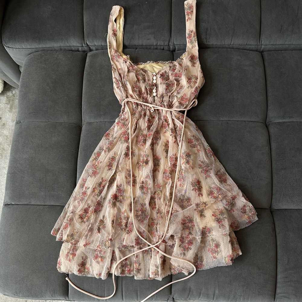 Free People floral mesh cottage core dress